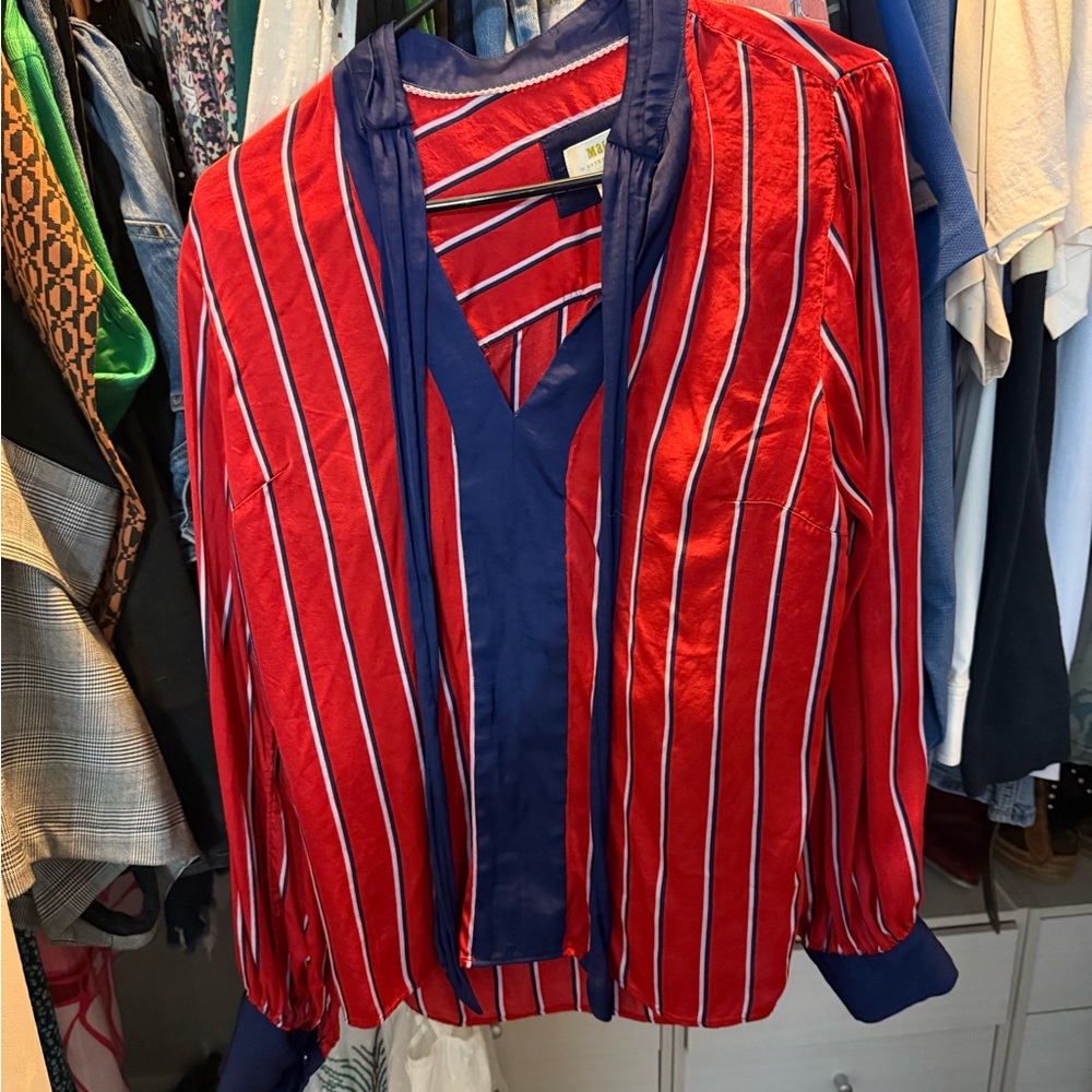 Maeve Anthropologie Red and Blue Striped A-Line Top - Picture 3 of 3